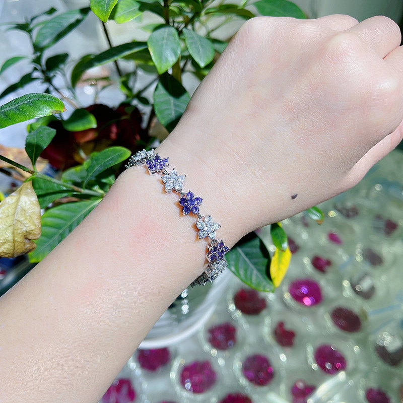 Luxury Plum Flower Charm Bracelet Featuring High-Quality Zircons - Durable Platinum Finish