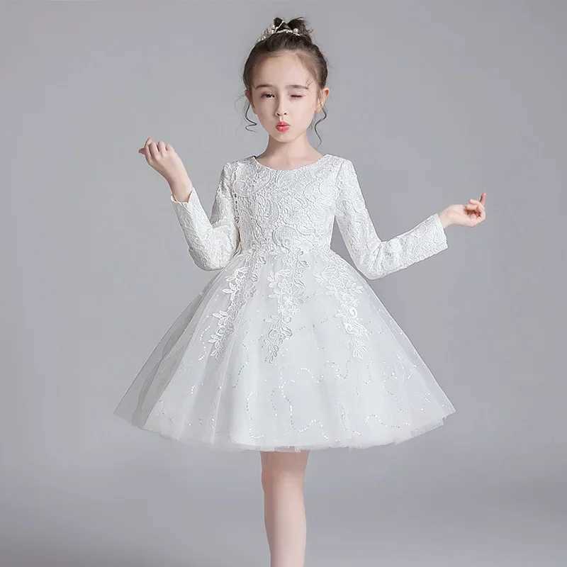 Girl's Dresses Fashion Girls Dresses for Party and Wedding Lace Long Sleeve Flower Girl Dress Spring and Autumn Childrens Bridal Dress 3-12 Years