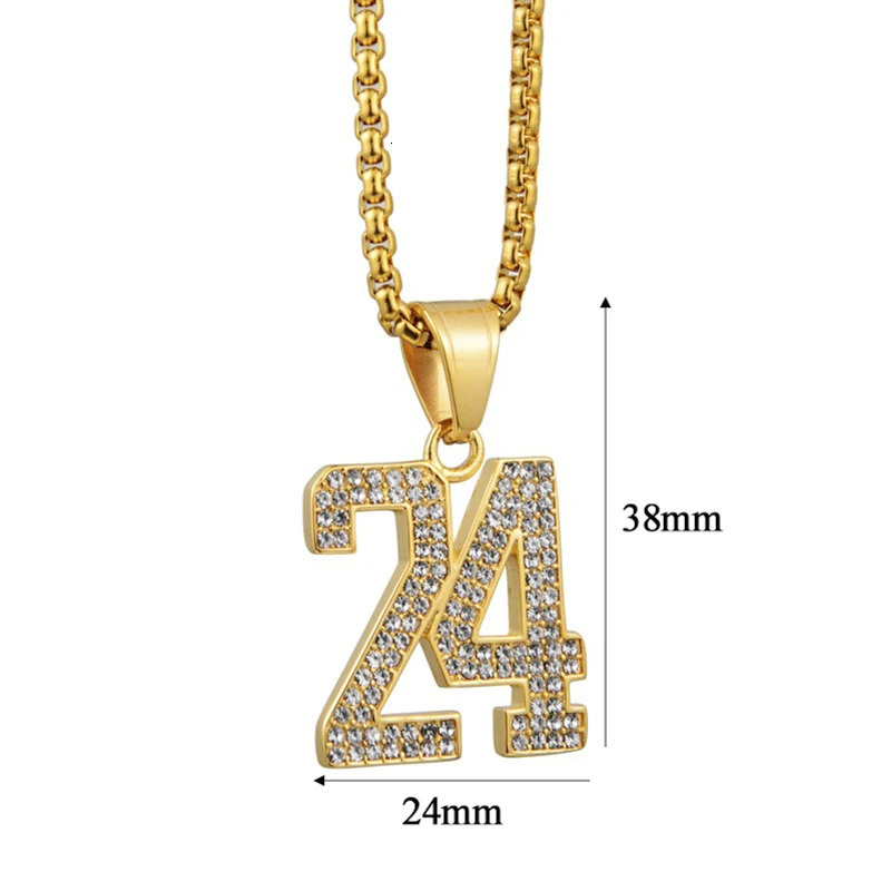 Hip Hop Iced Out Letter 24 Basketball Pendant Necklace For Women Men Gold Color Stainless Steel Chains Hiphop American Jewelry 250227
