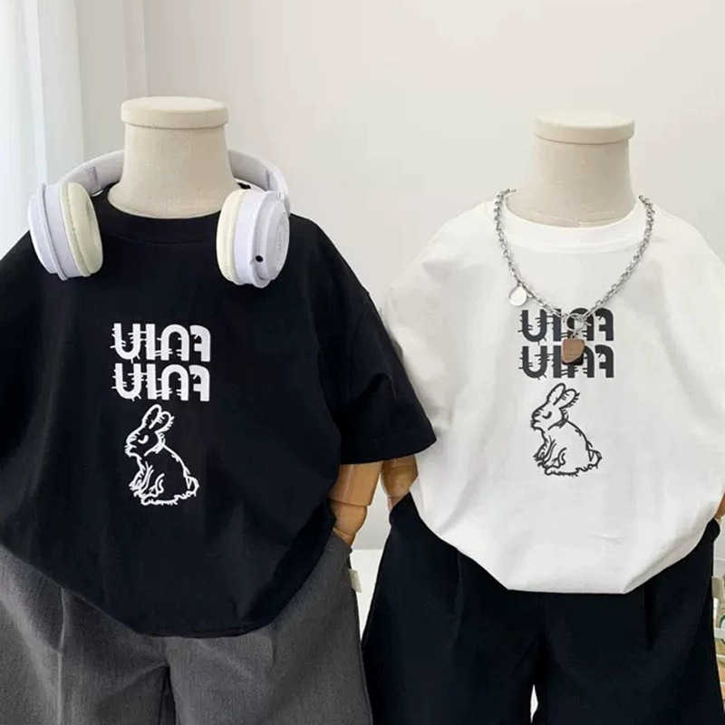 Tshirts Cotton childrens cartoon short sleeved printed Tshirt for summer boys top for summer baby half sleeved medium and small childrens clothing for