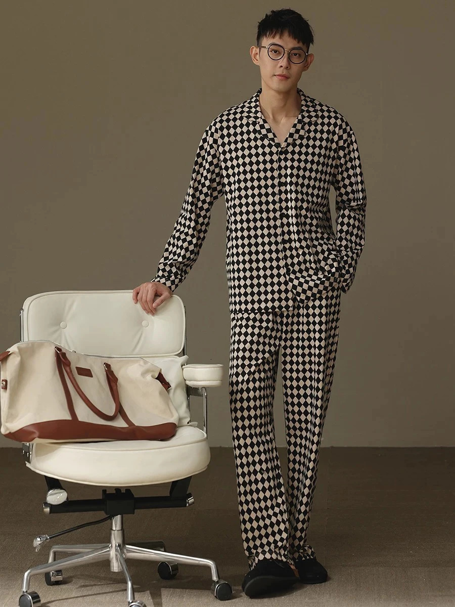 Pajamas for Men Spring and Autumn Long-Sleeved Cardigans Home Clothes Can Be Worn Outside Autumn and Winter Thin Large Size Two-Piece Set 250225