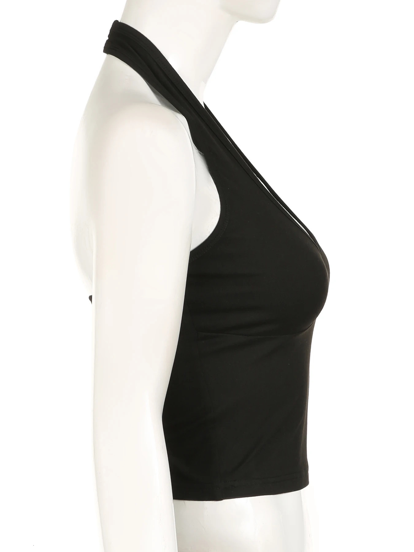 IAMSURE Basic Solid Backless Halter Top Sexy Slim Deep VNeck Sleeveless Tank Tops Women Summer Fashion Streetwear Ladies 250226