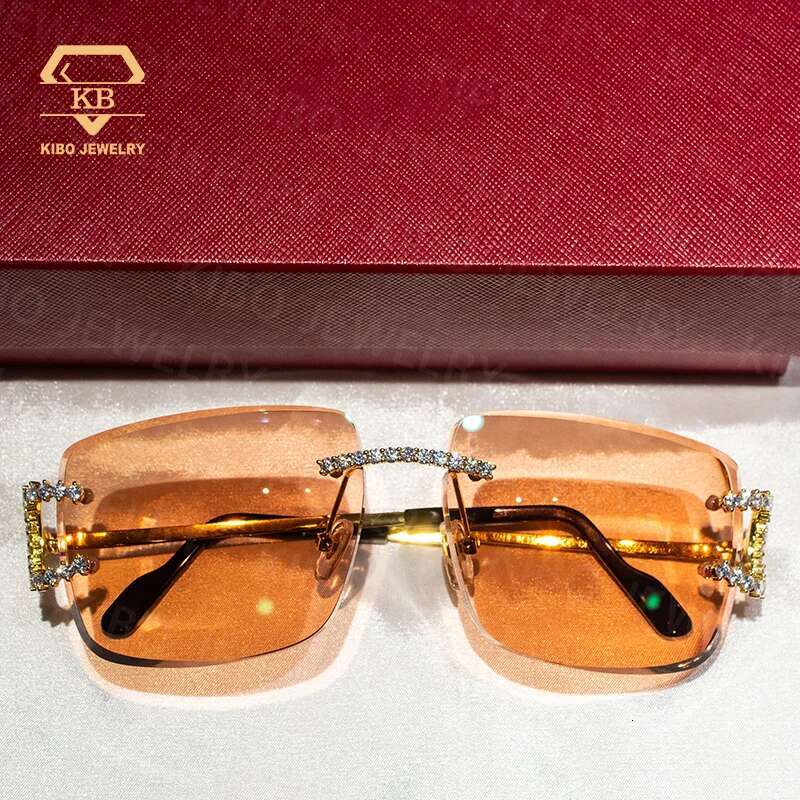 hip hop jewelry colored lens rimless glasses moissanite dia iced out sunglasses