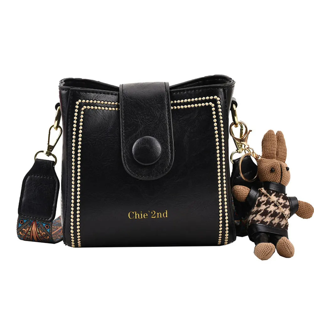 Ship from US Women Vintage Shoulder Bag with Pendant Fashion Water Bucket PU Leather AllMatch Messenger Ladies Work 250227FBB