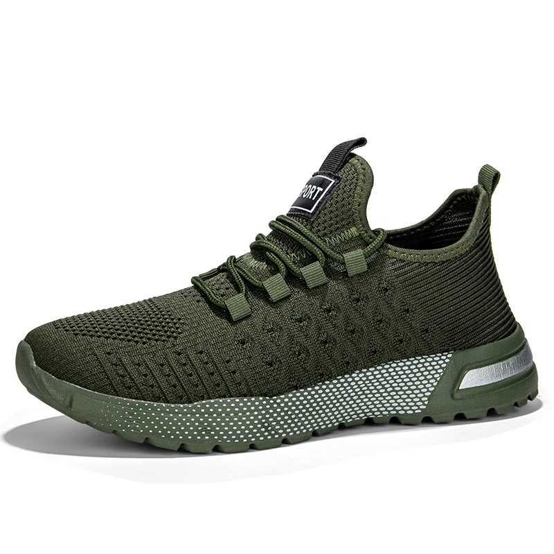Mens running shoes anti slip lace casual shoes fashionable knitted sports shoes breathable mesh walking shoes fitness training flat shoes Z250227