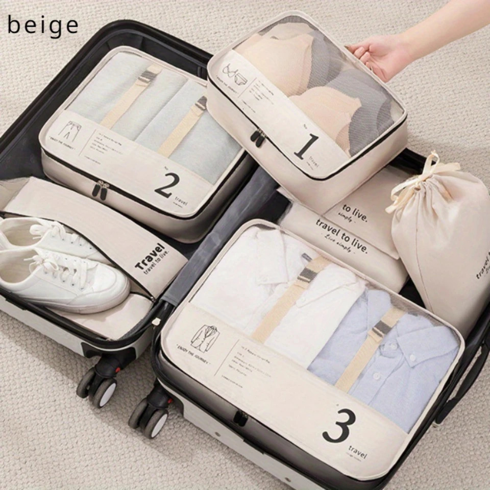Ship from US 7piece travel organizer set polyester packaging cube with clothing underwear and cosmetic bags efficient luggage sorting bag V 250227FBB
