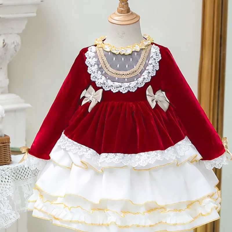Girl's Dresses Baby Girl Princess Lace Velvet Dress Fleece Inside Infant Toddler Child Warm Bow Dress Birthday Xmas Party Baby Clothes 1-14Y Y250
