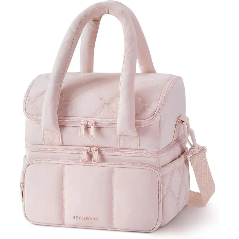Ship from US Womens lunch bag doublelayer insulated box bedding and puff handbag leak proof durable reusable large cooler Fo 250227FBB