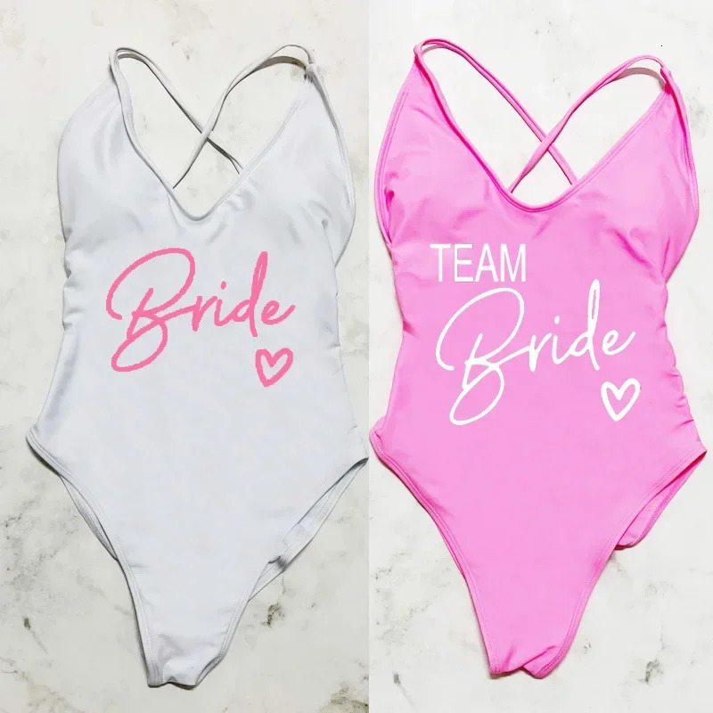Sexy Padded One Piece Swimsuit Gold Printing TEAM Bride Swimwear Women Beachwear Bachelor Party Plus Size Bathing Suit Swimsuits 250227