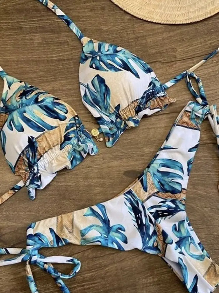 RUOTONGSEPT Sexy Micro Bikinis Set Swimsuit Women Feather Print Bandage Swimwear Female Bathing Suit Brazilian Biquinis 250227