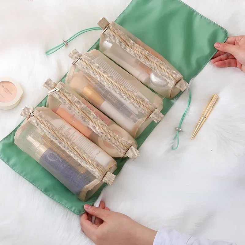 Ship from US Travel Cosmetic Bag Women Mesh Make Up Box Bags Beautician Necessaries Toiletry Makeup Brushes Lipstick Storage Organizer 250227FBB