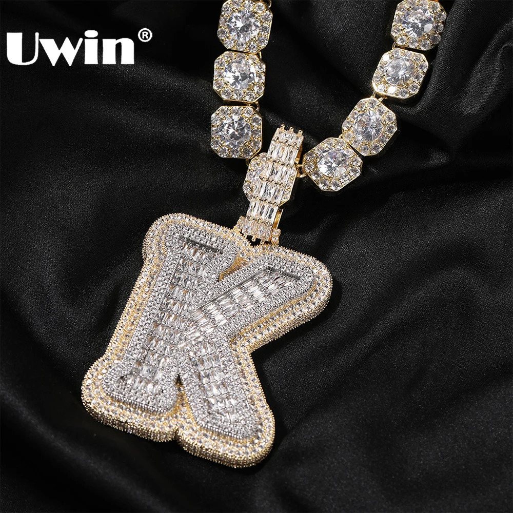 UWIN Customized Initials Baguettecz Pendant Necklaces Iced Out 2 Tone Letters Charms for Men Fashion Jewelry 250227