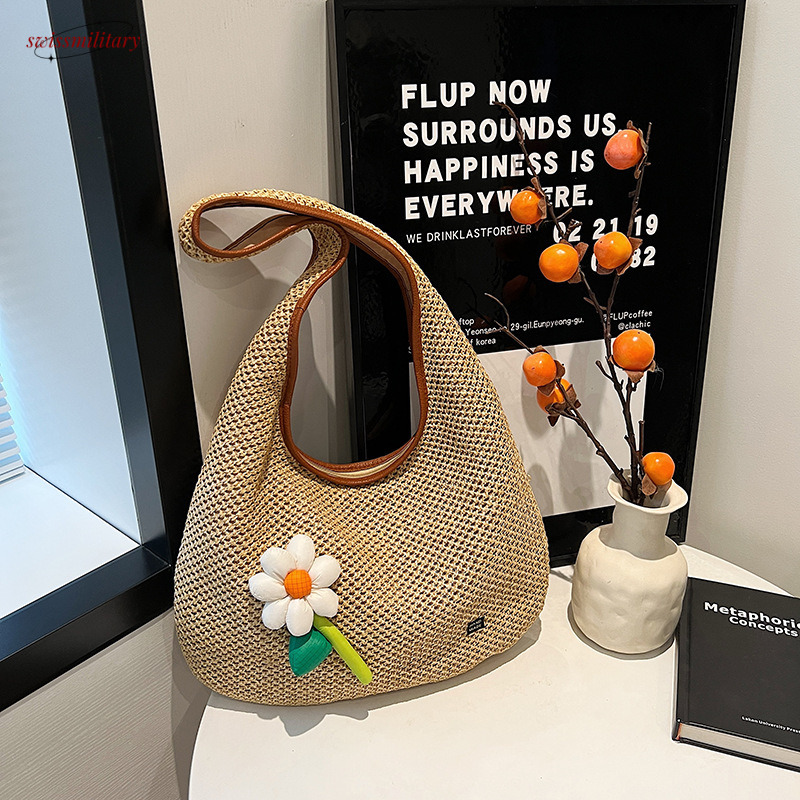 Straw bag for women 2025 new summer seaside vacation beach shoulder forest series handmade woven bag, large capacity #swissmilitary
