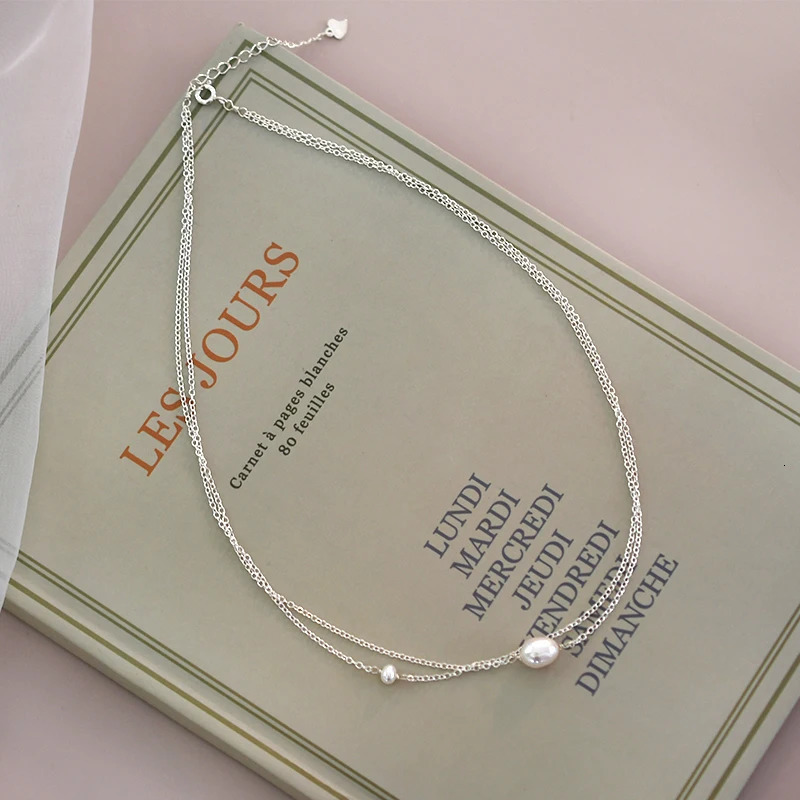 ASHIQI Natural Freshwater Pearl Double Necklace 925 Sterling Silver Chain for Women Female Pearl Choker Fashion Jewelry 250222