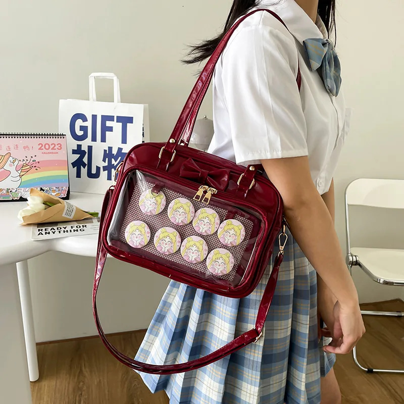 Kawaii Patent Leather Handbags Women Transparent PVC Itabag Women Tote Bag Japanese Shoulder Bag Women Small JK Bag ita bag 250221