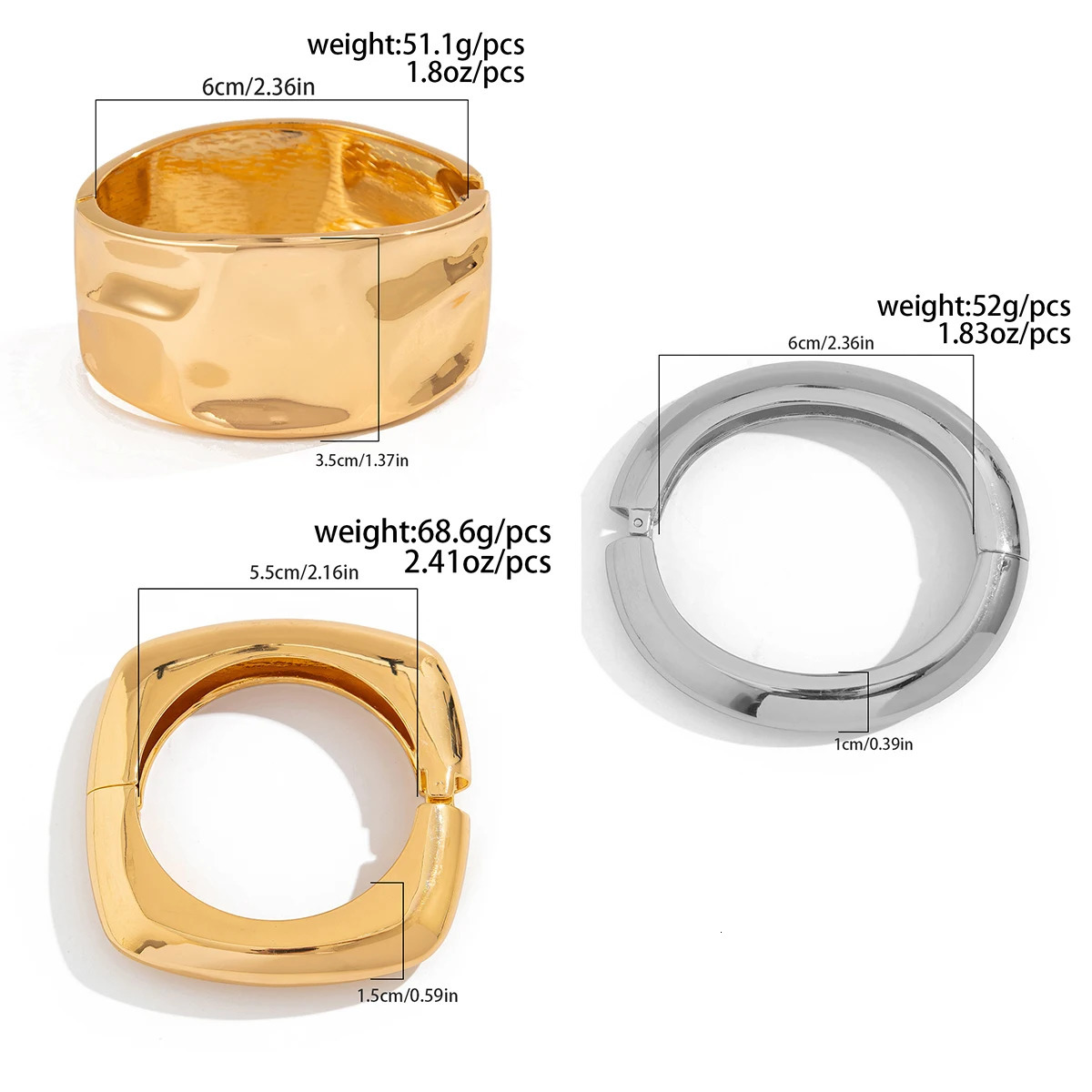 Salircon Trendy Irregular Chunky Metal Bangles Bracelet Womens Charm Gold Color Spring Bangle Party Jewelry Gift 250227
