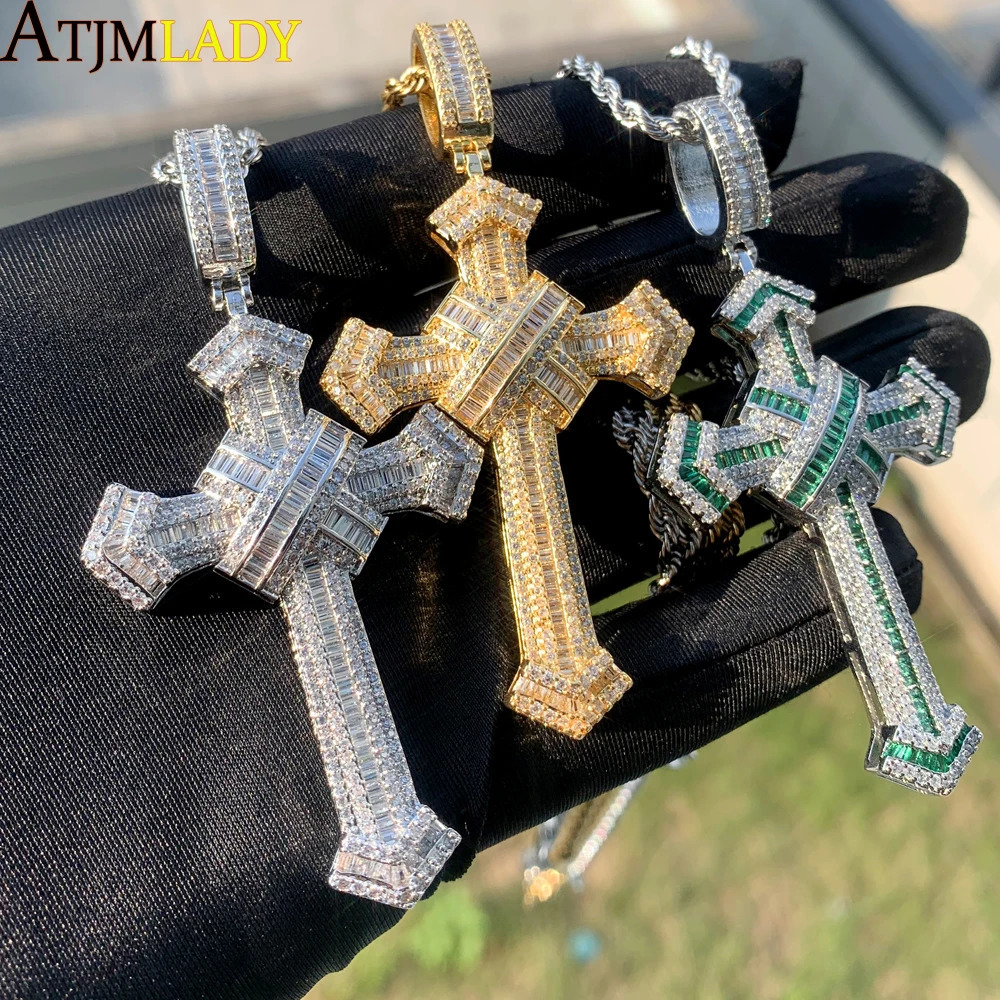 2025 Cross Pendant for Men Women Full Iced Out Cubic Zircon Hip Hop Necklace Link Chain Fashion Rock Jewelry 250227