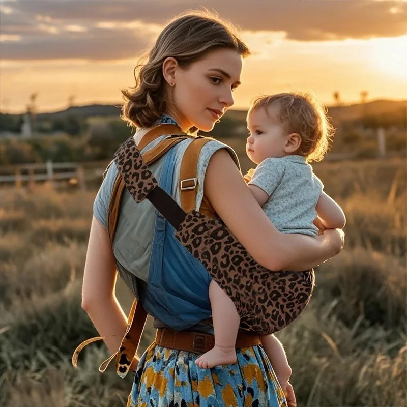 Baby Going Out Safety Simple Leopard Pattern Portable Front Hug Type Back Baby Out of the Baby Artifact Waist Stool 250227