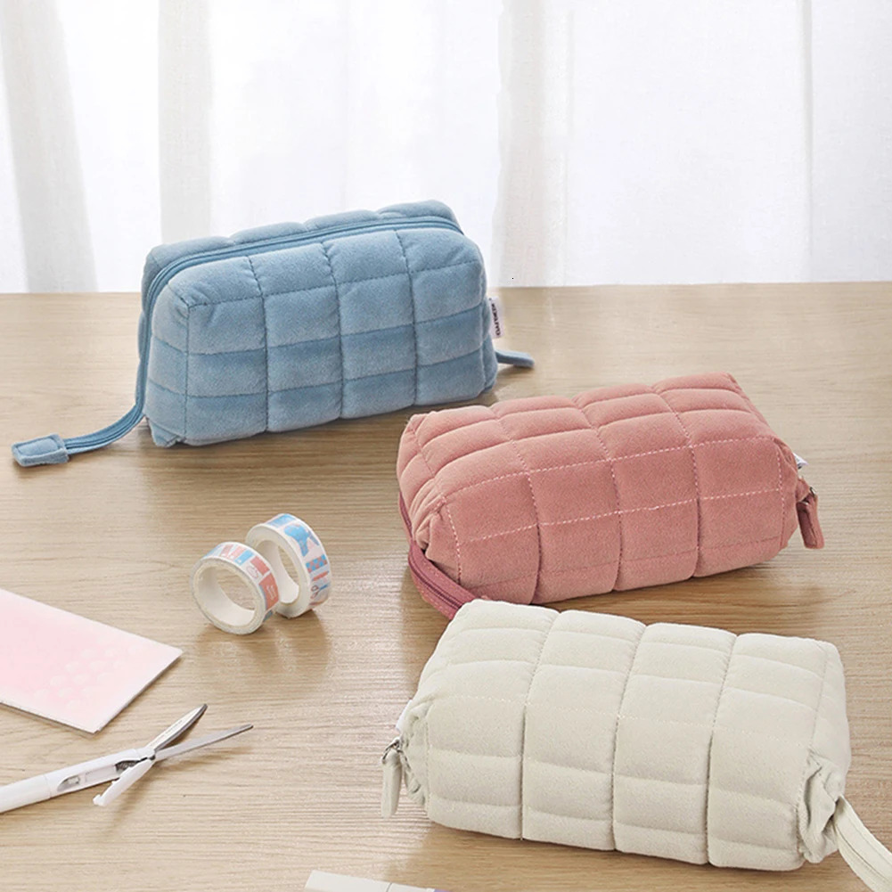 Ship from US Kawaii Pencil Case Quilted Makeup Bag Cotton Pillow Shape Cosmetic for Girls Students School Pen Pouch Supplies Stationery 250227FBB