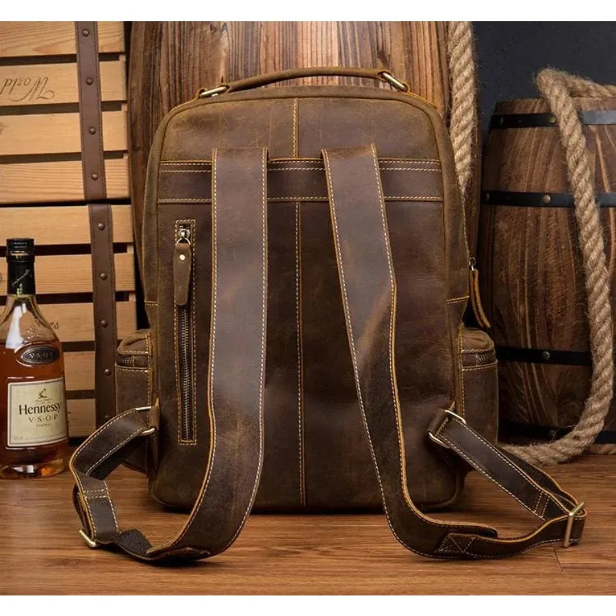 Ship from US Genuine Vintage Leather Backpack for Men Women Travel Outdoor Casual Rucksack 250227FBB