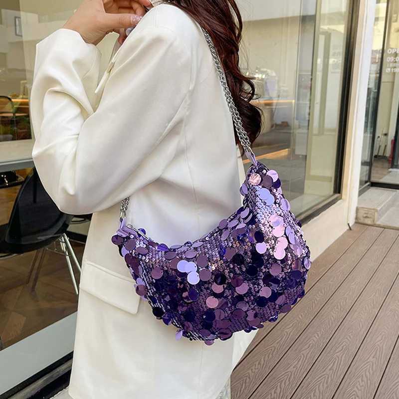 New Arrival Evening clutch bag Korean chain sequin cross body bag dinner party wedding wallet handbag womens armpit shoulder cross body bag T250227