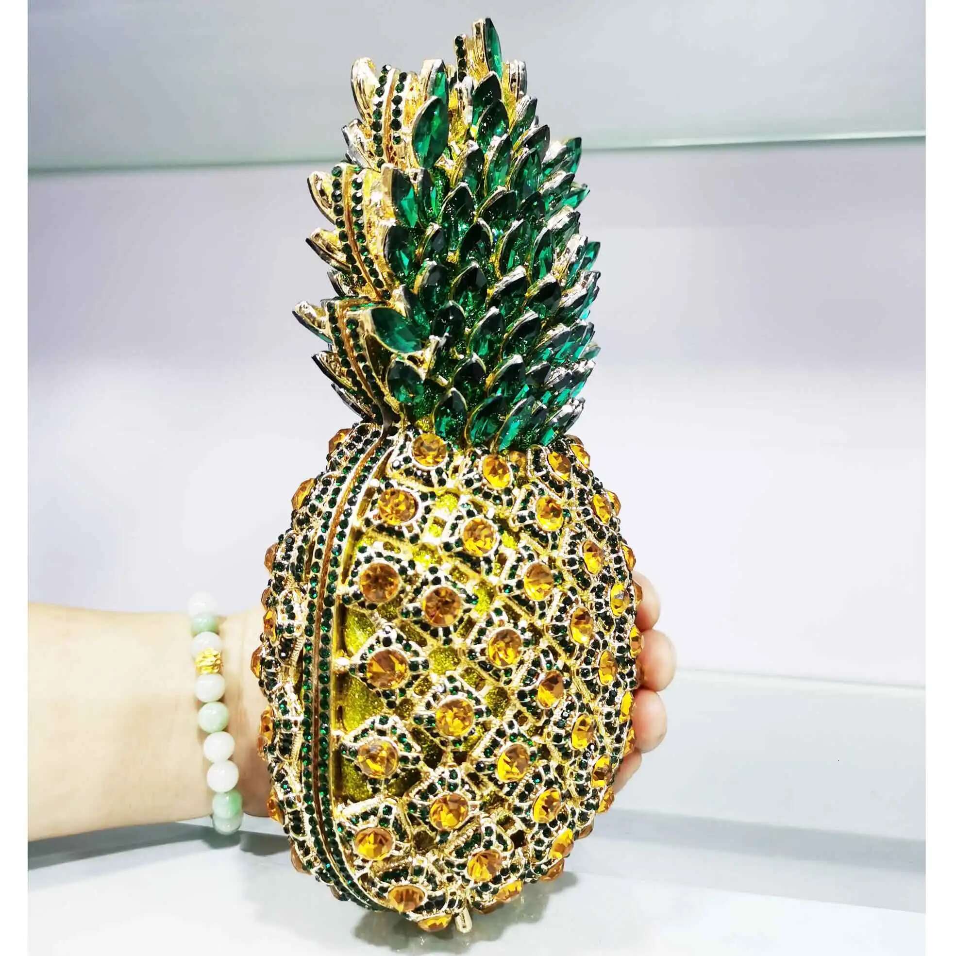 KHNMEET Crystal Green Pineapple Evening Ladies Party Purse Chain Clutch Bags Female Dia Handbags SM37