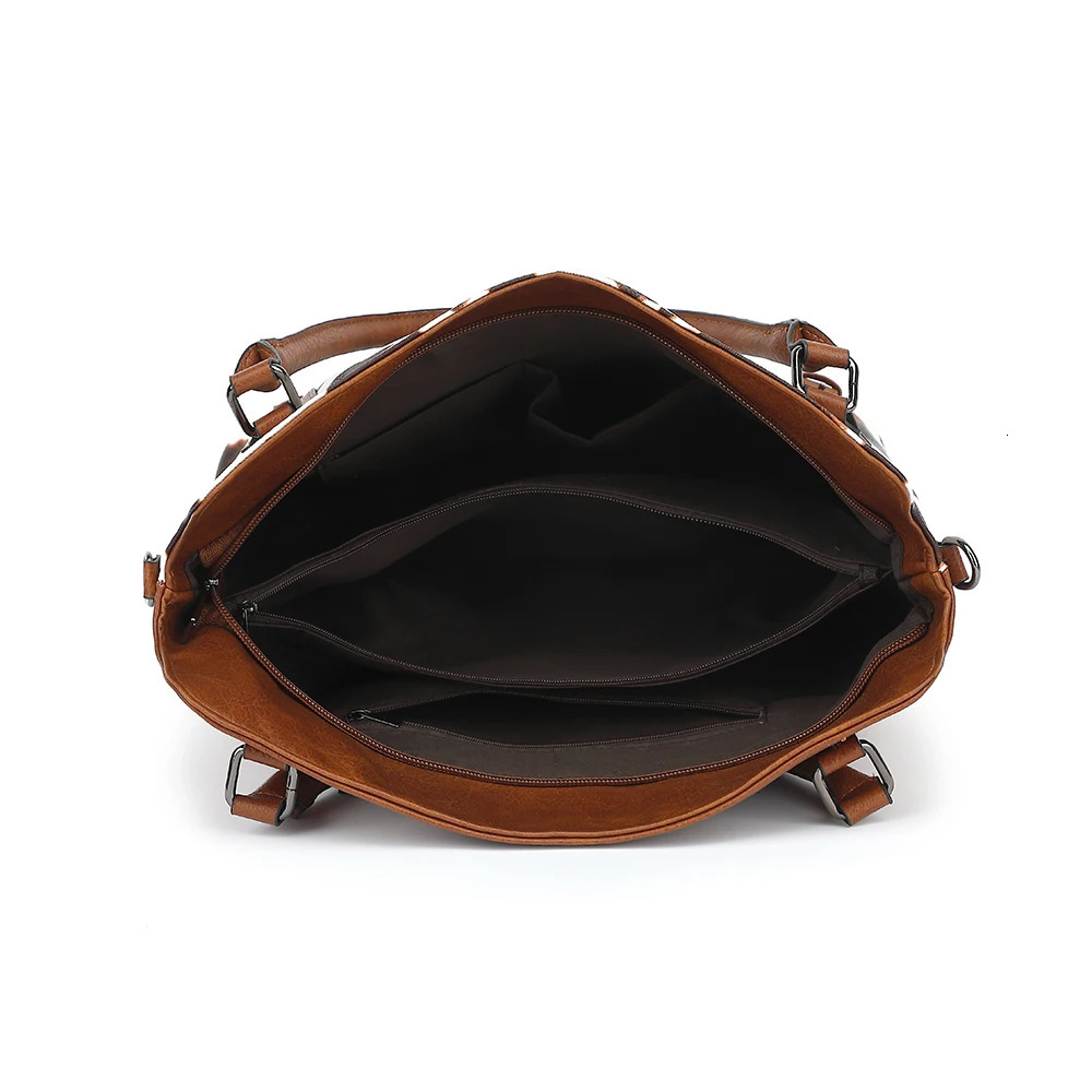 Ship from US Cowboy print womens handbag Western wallet Bohemian top handle Stachel with guitar and gift brown 250227FBB