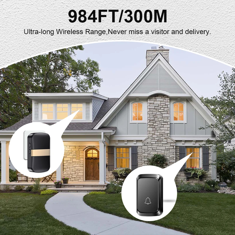 Wireless Doorbell Home Welcome Smart Doorbell 60 Songs Battery Type DoorBell call Reminder LED Flash Home Safety Alarm