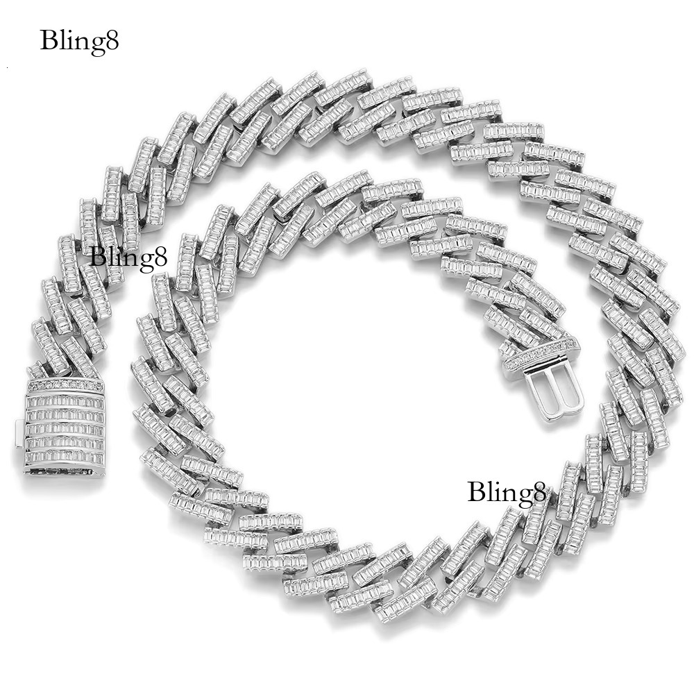 European American Fashion 18mm Copper Gold-Plated Zircon Miami Cuban Chain Necklace 2 Rows k Number Shape Alloy Moissanite