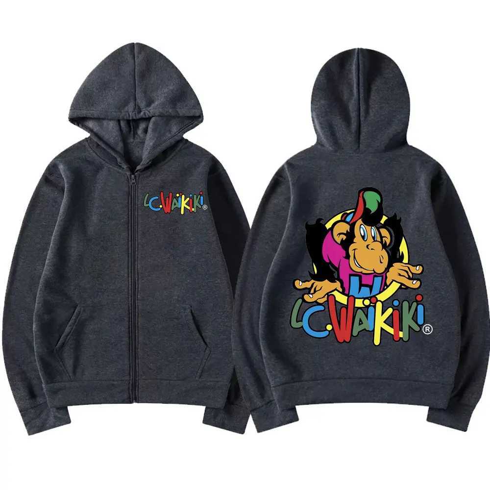 Lc Waikiki Monkey Print Zipper Hoodies Men Women Fashion Y2k Aesthetics Zip Up Sweatshirts High Quty Flce Loose Pullovers X250227