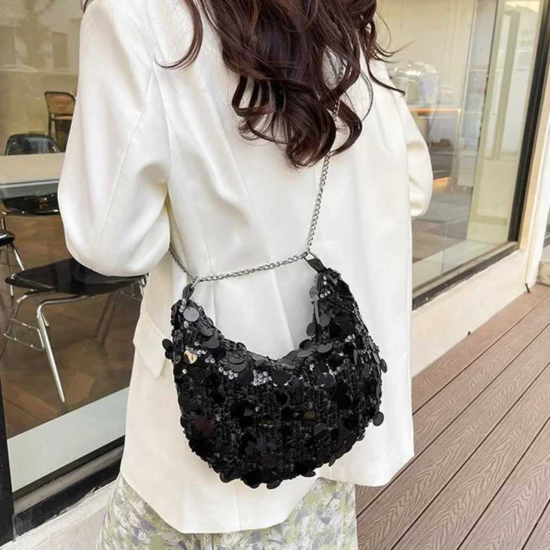 Korean Chain Sequins Crossbody Bag Evening Cluh Bag Dinner Party Wedding Purses Handbag Female Underarm Shoulder Crossbody BagXJ250227
