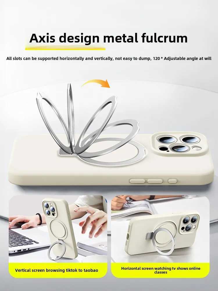 Magnetic Adsorption Liquid Silicone Case with Stand for 16 Pro Max Shockproof Full Cover for iPhone 15 13 PM Z250227