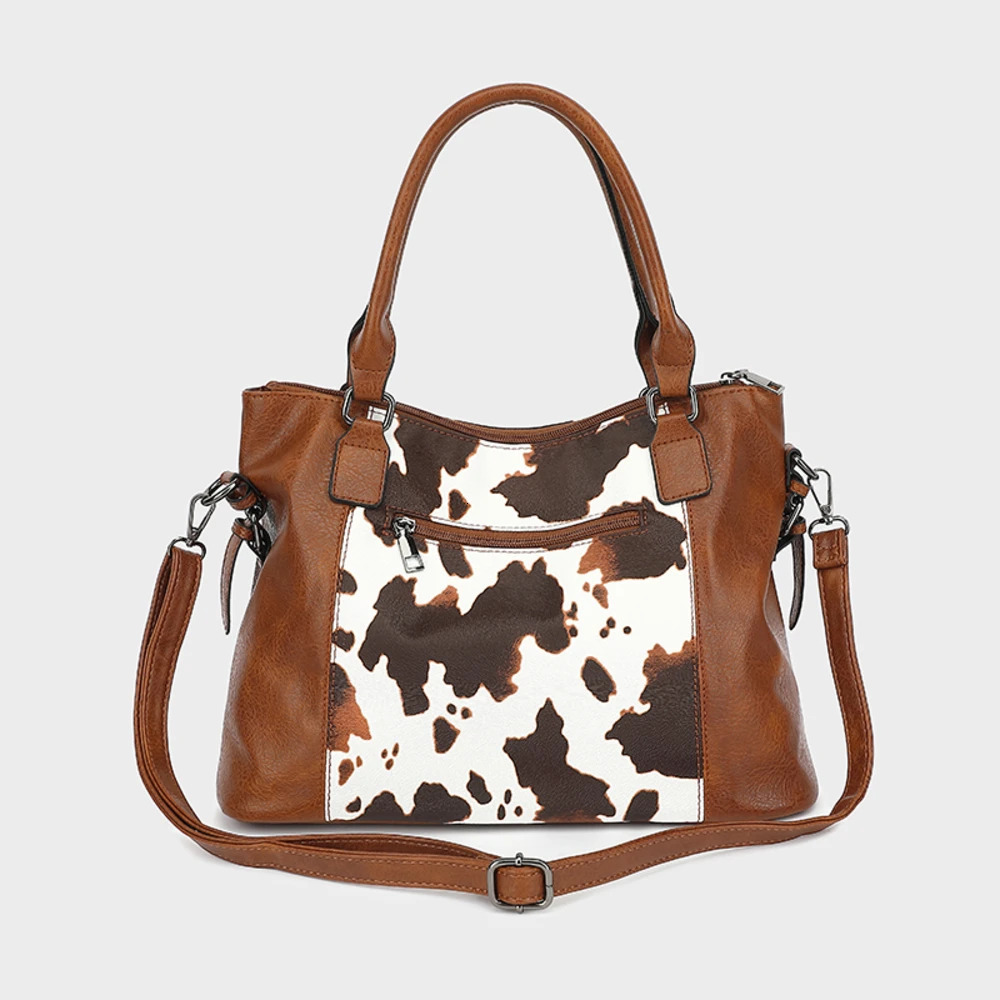 Ship from US 2PC Set Purses Tote Bag For Women Handbags PU Leather Large Shoulder Cow Pattern Work Bags With MultiPockets 250227FBB