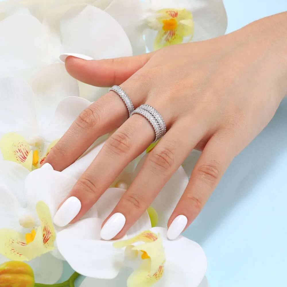Full Moissanite Ring Dating Couple Promise Rings Sterg Sier D Color VVS1 Dia Wedding Bands for Women Fine Jewelry