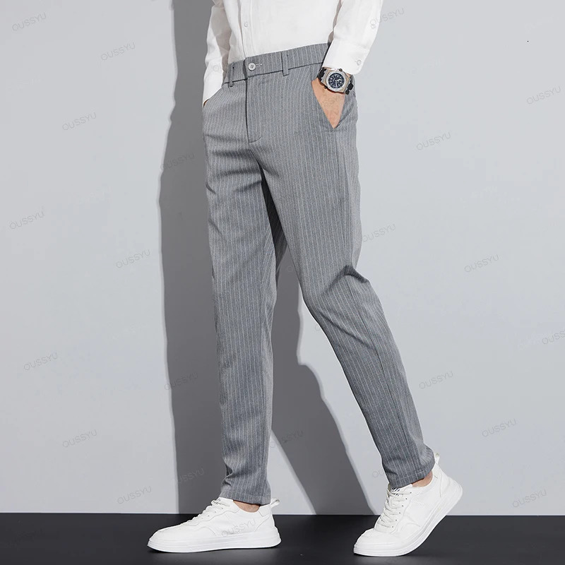 High Quality Clothing Autumn Stripe Suit Pants Men Fashion Business Solid Color Office Slim Long Casual Trousers Men 28-3 250225