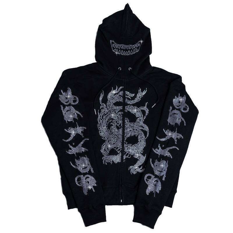 new autumn and winter unisex Y2K trendy rhinestone loose hooded cardigan sweatshirt