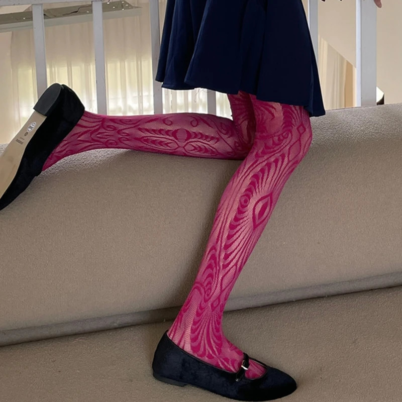Women Breathable Fishnet Pantyhose Fashion Personality Pattern Lace Tights Hollow Out Mesh Sexy Ladies Long Stockings Female 250227