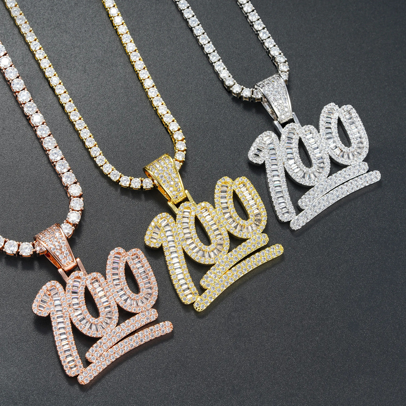 100 Number Pendant D Color 925 Sterling Silver Moissanita Diamond Pendant 16K Gold Finish Pass Tester 250227