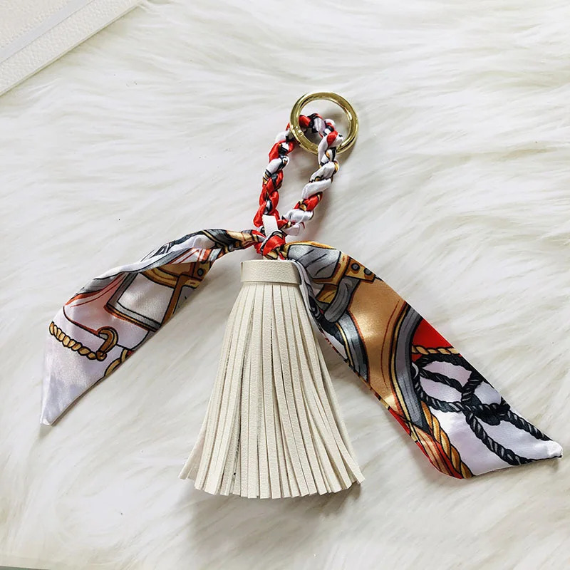 Tassel Bag Pendant Fashion Tassels Keychains for Women Cute Colorful Silk Scarf Car Keychain Accessories 250227