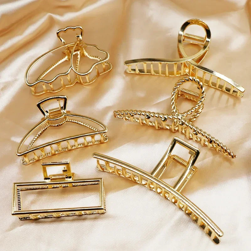 Fashion Simple Gold Hair Claw Clip Butterfly Geometric Elegant Clamp for Girls Headwear Women Accessories 250218