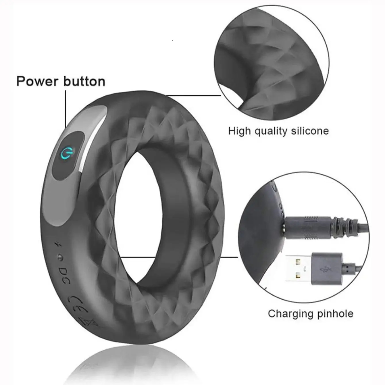 USB Rechargeable Silicone Cock Ring Vibrator Locks Penis Stimulating Toy For Men Masturbating 250227