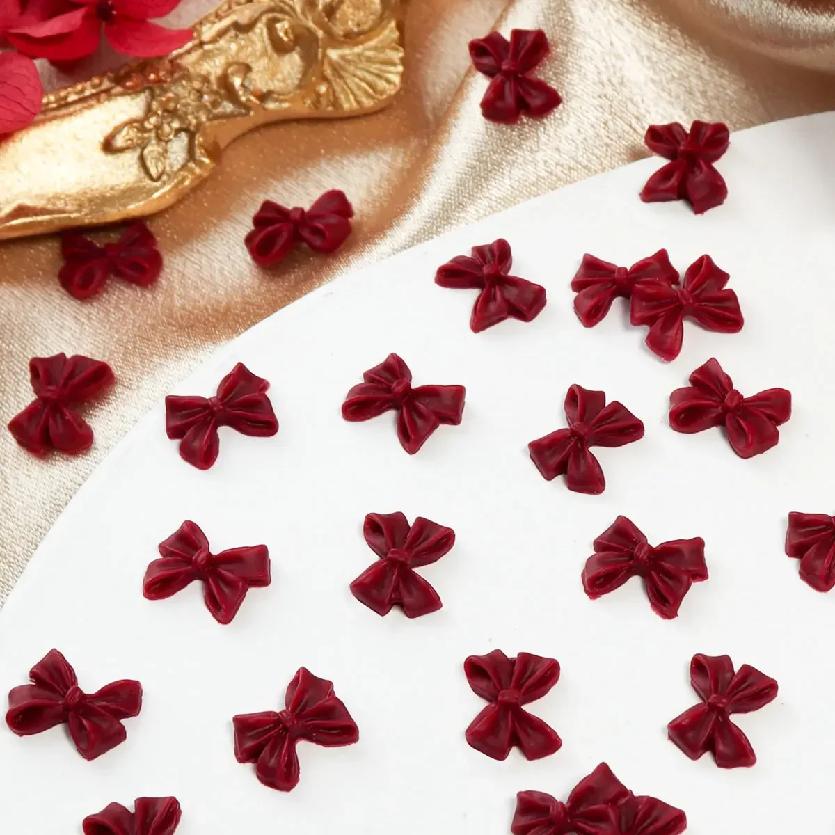 30 Cherry Red Bow Nails Charm Valentines Day Deep Tie Nail Accessories DIY Womens Salon n Decoration Supplies 250217