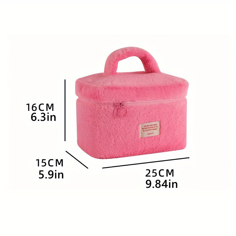 Ship from US Sweet Solid Color Plush Zipper Makeup Bag Lightweight Versatile Cosmetic Organizer With Handle 250227FBB