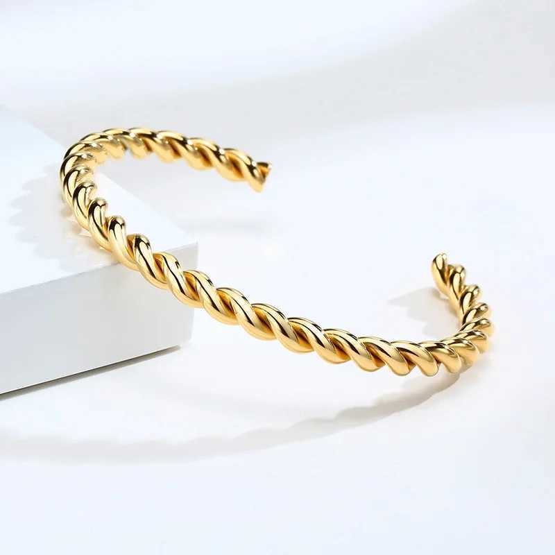 Twisted Bangle Open Cuff Bracelet% Stainless Steel Rope Twisted Bracelet Womens Jewelry Minimum Style W250227