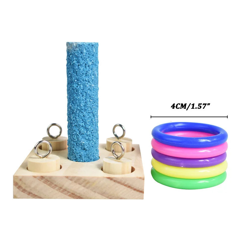 Bird Training Toys Set Wooden Block Puzzle Toys For Parrots Colorful Plastic Rings Intelligence Training Chew Toy Bird Supplies 250226