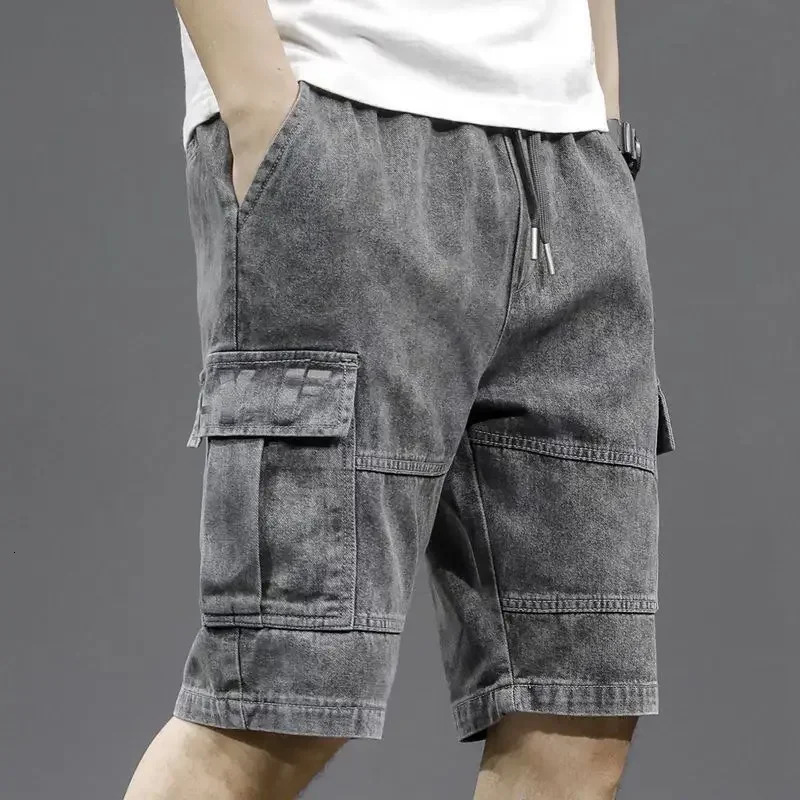 Mens Denim Shorts Straight Baggy with Text Loose Short Jeans Pants Wide Trend Summer Xxxl Sale Thin Cut Buttons Blue 250226