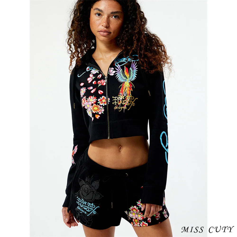 Hoodie Graphic Top Jackets 2 Piece Shorts Pant Set Outfits Women Fall Winter Y2K Streetwear Hooded Coat Two Piece Pant Sets 250226