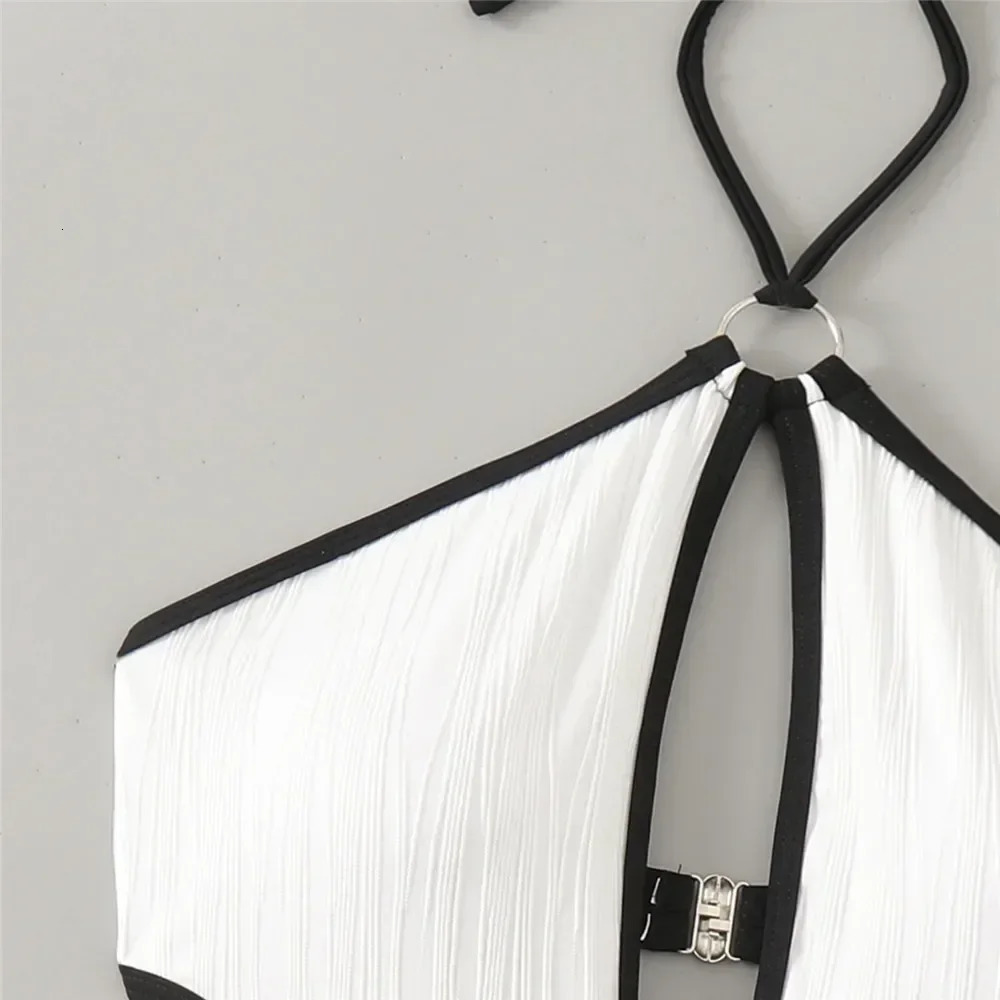 Sexy White Backless Swimwear Women One Piece Swimsuit Hollow Out Monokini Bathing Suit String Halter Swimming Wear Bather 250227