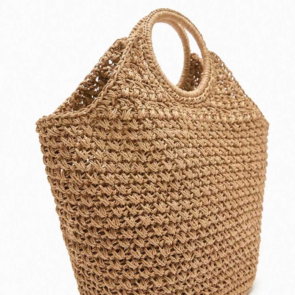 Casual Large Capacity Straw Tote Bag Fashion Paper Woven Round Handle Women Handbags Summer Beach Bags Big Bali Tote Purse