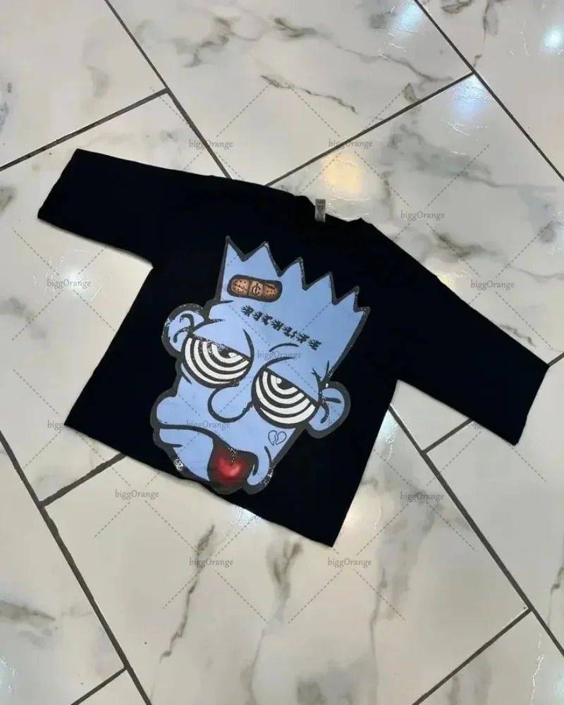 High Street Trendy Y2K Streetwear Tops Gothic Punk Harajuku Anime Print Oversized TShirt Mens Retro Loose Casual Short Sleeve 250226